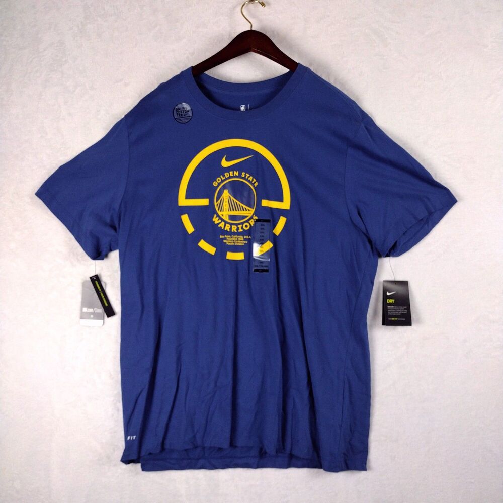Nike Golden State Warriors NBA Dri-FIT T-Shirt Mens‎ XXL Blue Yellow Graphic Tee